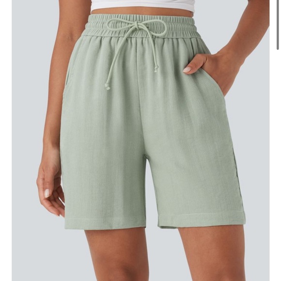 New HALARA high waisted draw string casual linen feel shorts - Picture 3 of 7